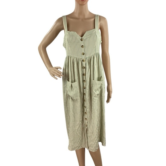 Chaser Blue Striped Button Front Midi Sundress With Pockets Size Small - Picture 1 of 6
